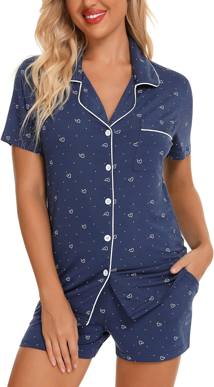 Women Pajamas Set Short Sleeve Sleepwear Womens Button down Nightwear PJ Set with Pockets S-XXL