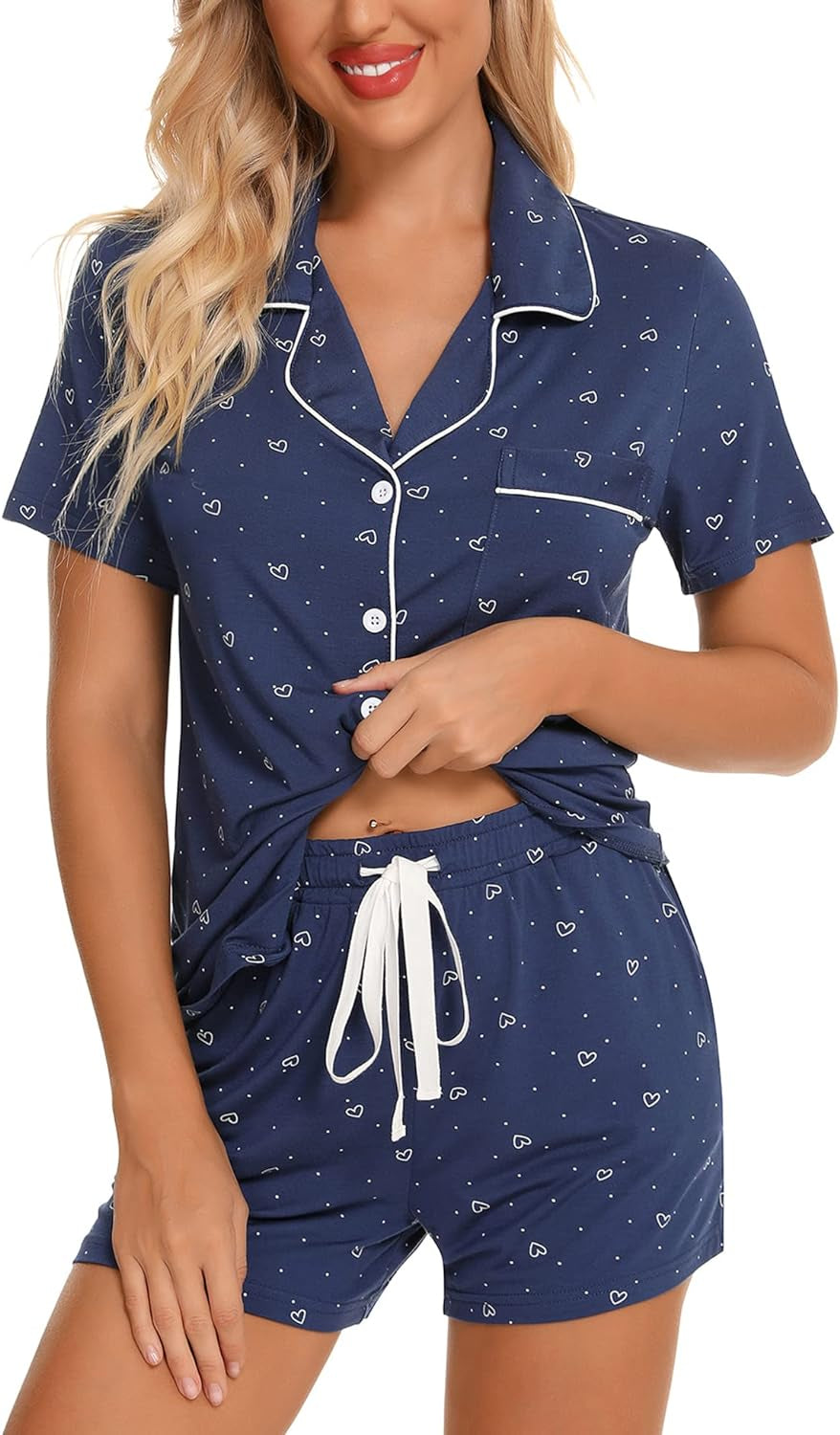 Women Pajamas Set Short Sleeve Sleepwear Womens Button down Nightwear PJ Set with Pockets S-XXL